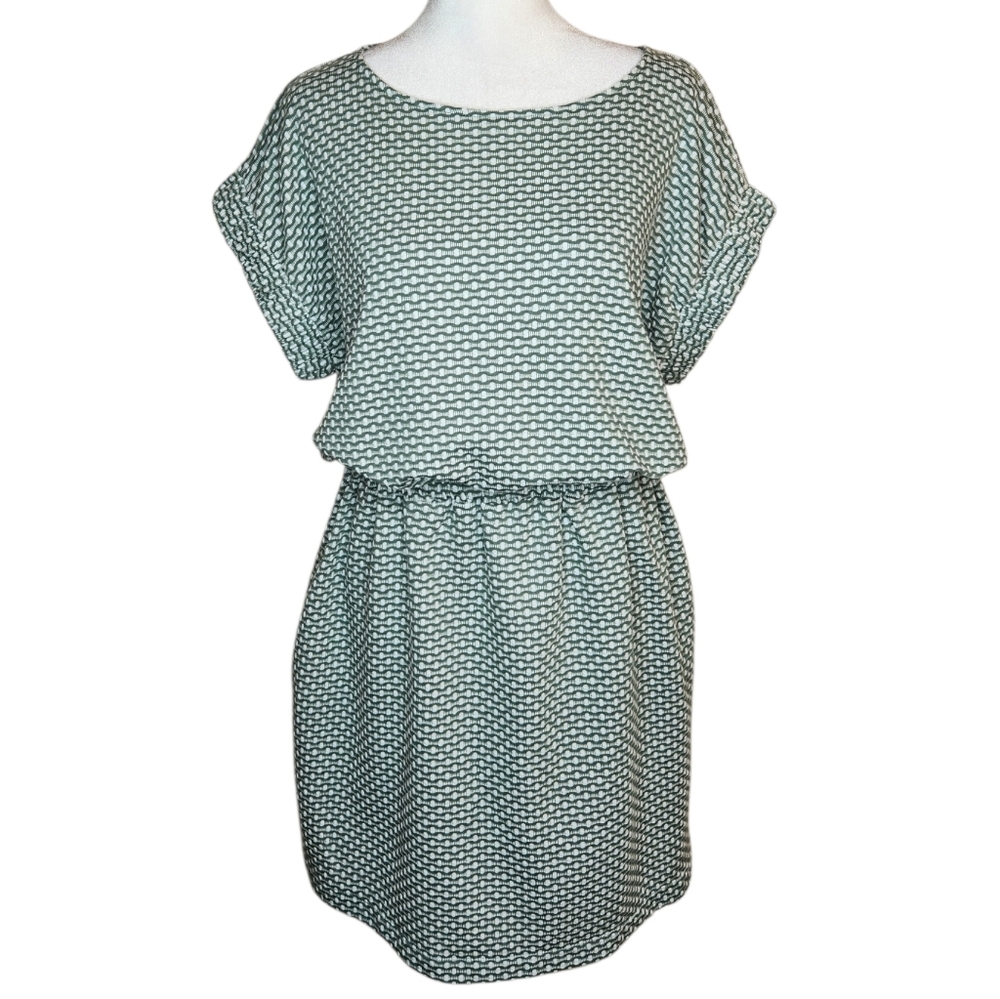 NEW Loft Green and White Blouson Short Sleeve Dress Size Small